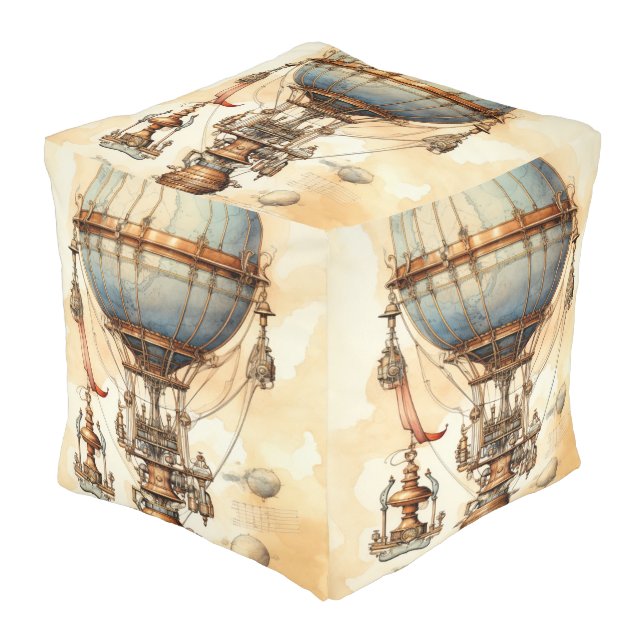 Vintage Steampunk Hot Air Balloon (3) Pouf (Angled Front)