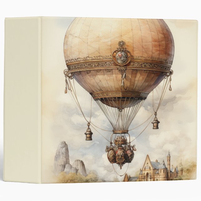 Vintage Steampunk Hot Air Balloon 3 Ring Binder (Front/Spine)