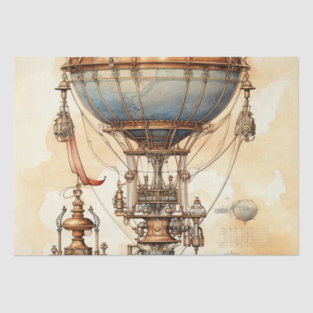 Vintage Steampunk Hot Air Balloon (3) Tissue Paper (Front)