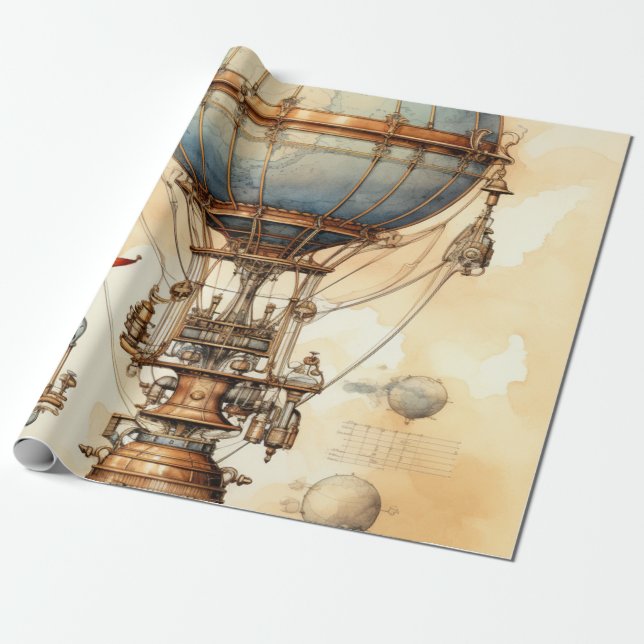 Vintage Steampunk Hot Air Balloon (3) Wrapping Paper (Unrolled)