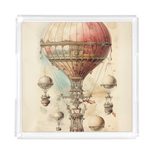 Vintage Steampunk Hot Air Balloon 4 Acrylic Tray