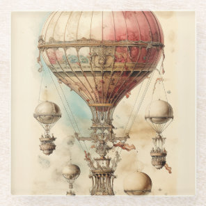 Vintage Steampunk Hot Air Balloon (4) Glass Coaster