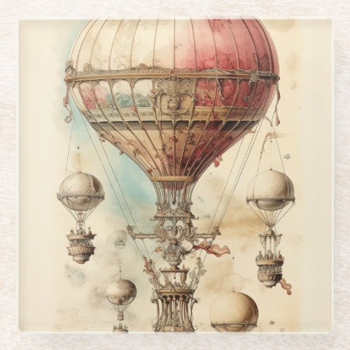 Vintage Steampunk Hot Air Balloon 4 Glass Coaster