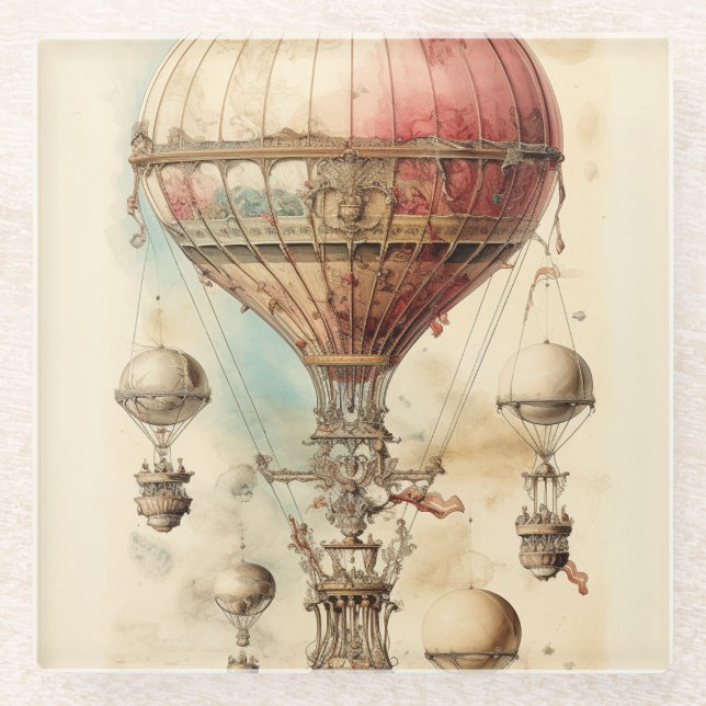 Vintage Steampunk Hot Air Balloon (4) Glass Coaster (Front)
