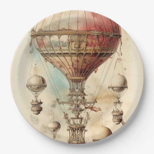 Vintage Steampunk Hot Air Balloon 4 Paper Plates