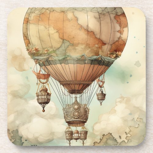 Vintage Steampunk Hot Air Balloon 5 Beverage Coaster