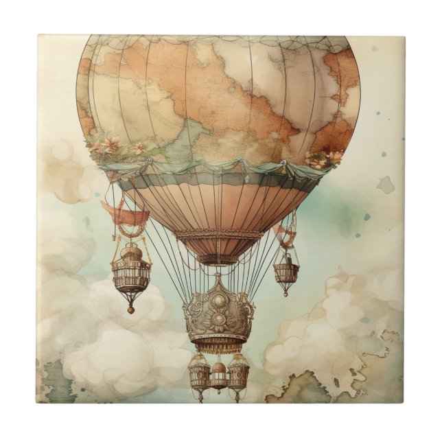 Vintage Steampunk Hot Air Balloon (5) Ceramic Tile (Front)