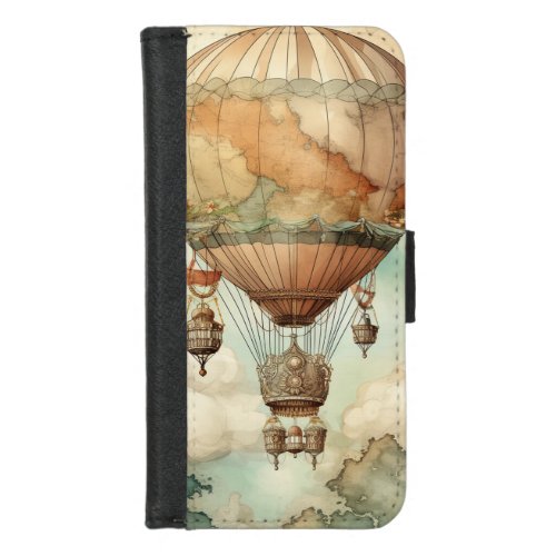 Vintage Steampunk Hot Air Balloon 5 iPhone 87 Wallet Case