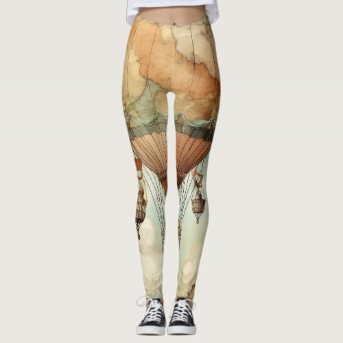 Vintage Steampunk Hot Air Balloon 5 Leggings