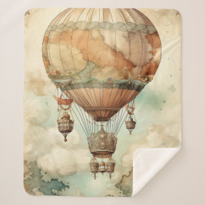 Vintage Steampunk Hot Air Balloon (5) Sherpa Blanket