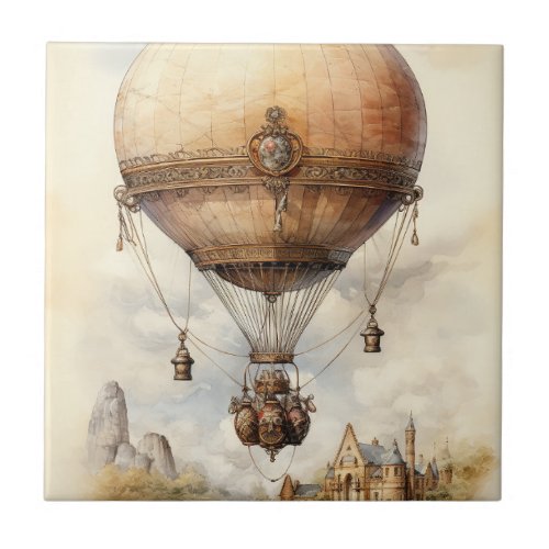 Vintage Steampunk Hot Air Balloon Ceramic Tile