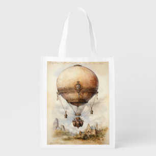 Vintage Steampunk Hot Air Balloon Grocery Bag