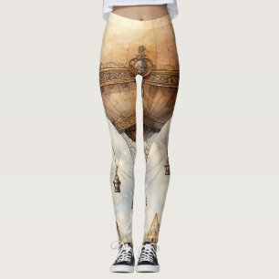 Vintage Steampunk Hot Air Balloon Leggings
