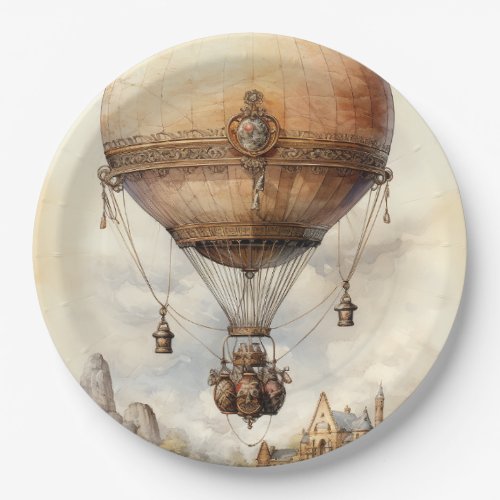 Vintage Steampunk Hot Air Balloon Paper Plates