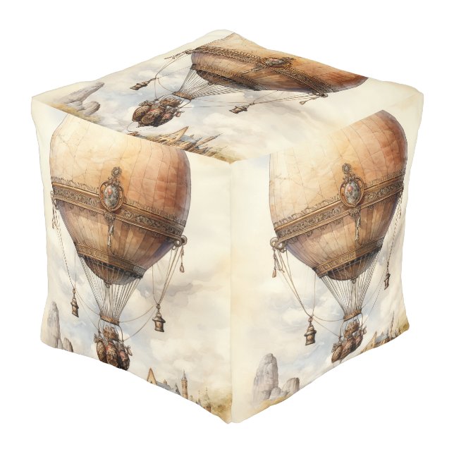 Vintage Steampunk Hot Air Balloon Pouf (Angled Front)
