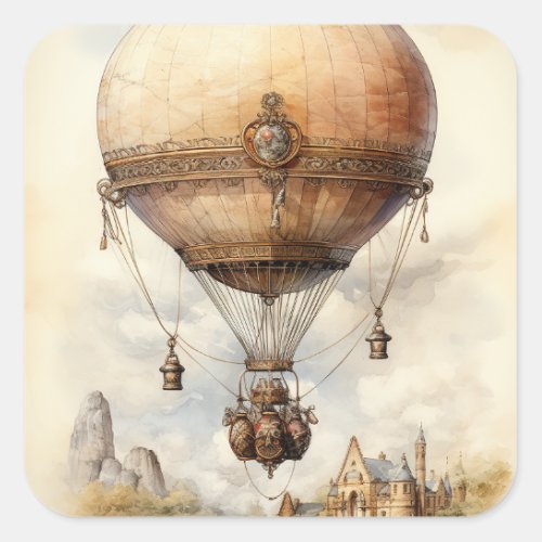 Vintage Steampunk Hot Air Balloon Square Sticker