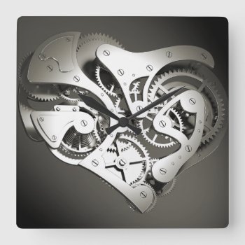 Vintage Steampunk Mechanical Heart - B&w Square Wall Clock by VoXeeD at Zazzle