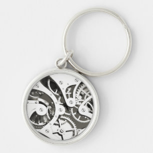 Vintage Steampunk Mechanical Heart - Platinum B&W Keychain