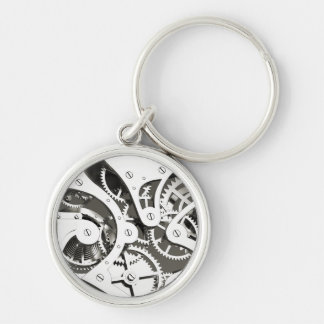Vintage Steampunk Mechanical Heart - Platinum B&W Keychain