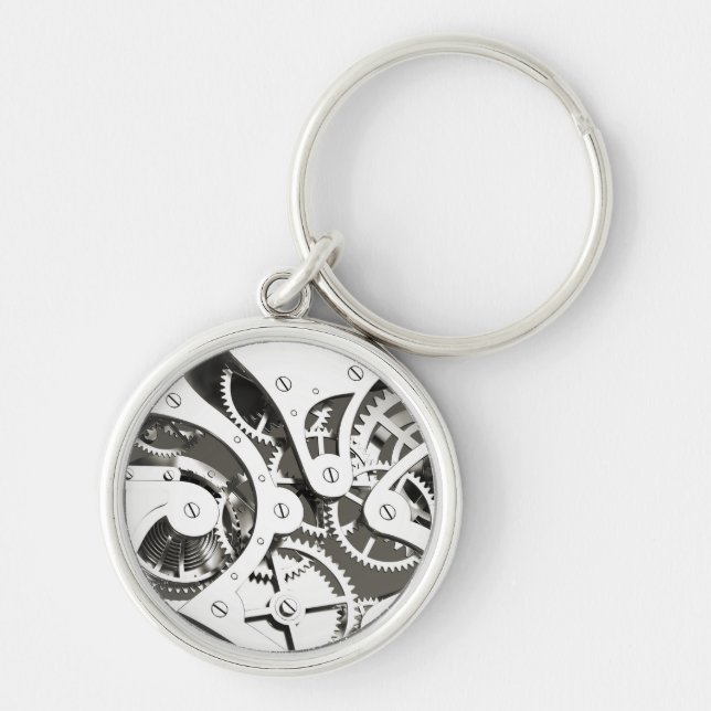 Vintage Steampunk Mechanical Heart - Platinum B&W Keychain (Front)