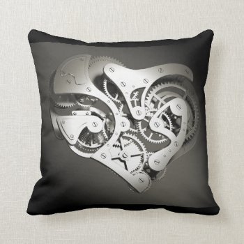 Vintage Steampunk Mechanical Heart - Platinum B&w Throw Pillow by VoXeeD at Zazzle
