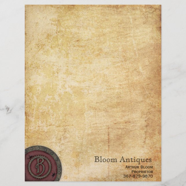 Vintage Steampunk Monogram Claret B Letterhead (Front)
