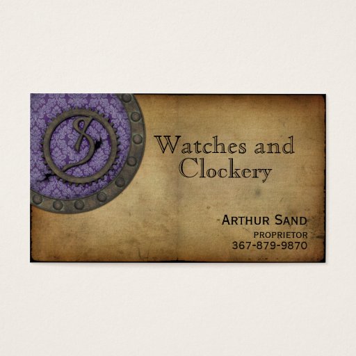 Customizable Vintage Steampunk Monogram Purple S Business Card Template
