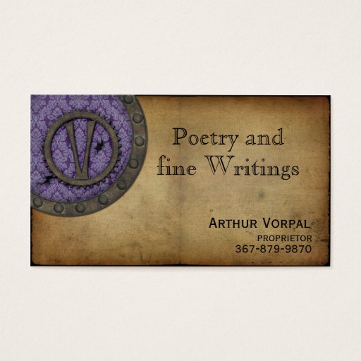 Customizable Vintage Steampunk Monogram Purple V Business Card Template