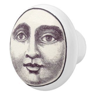 Vintage Steampunk Moon Face Ceramic Knob