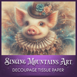 Vintage Steampunk Pig Quirky Decoupage Tissue Paper