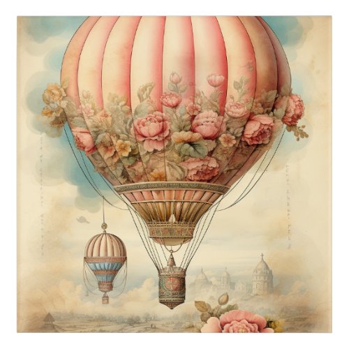 Vintage Steampunk Pink Floral Hot Air Balloon Acrylic Print