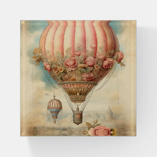 Vintage Steampunk Pink Floral Hot Air Balloon Paperweight