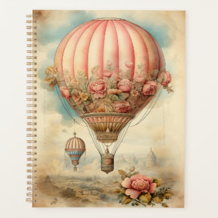 Vintage Steampunk Pink Floral Hot Air Balloon Planner