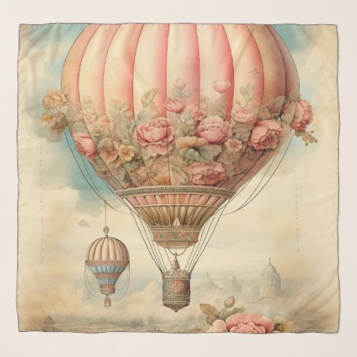 Vintage Steampunk Pink Floral Hot Air Balloon Scarf