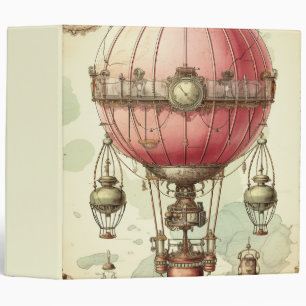 Vintage Steampunk Pink Hot Air Balloon (2) 3 Ring Binder