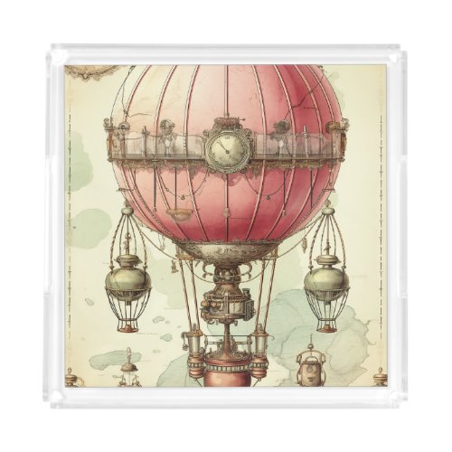 Vintage Steampunk Pink Hot Air Balloon 2 Acrylic Tray