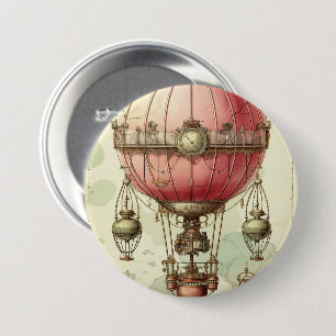 Vintage Steampunk Pink Hot Air Balloon (2) Button