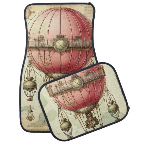 Vintage Steampunk Pink Hot Air Balloon 2 Car Floor Mat