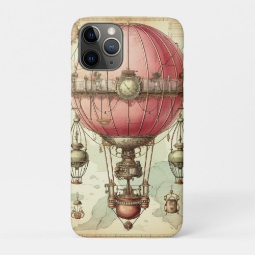 Vintage Steampunk Pink Hot Air Balloon 2 iPhone 11 Pro Case