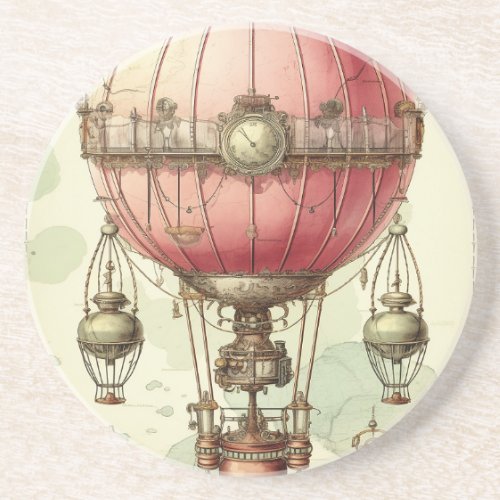 Vintage Steampunk Pink Hot Air Balloon 2 Coaster