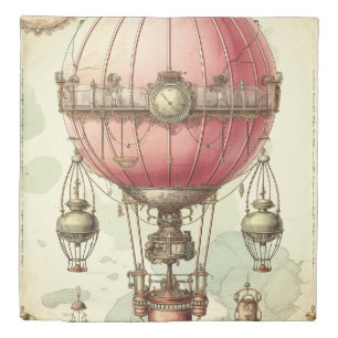 Vintage Steampunk Pink Hot Air Balloon (2) Duvet Cover