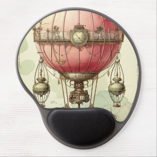 Vintage Steampunk Pink Hot Air Balloon 2 Gel Mouse Pad