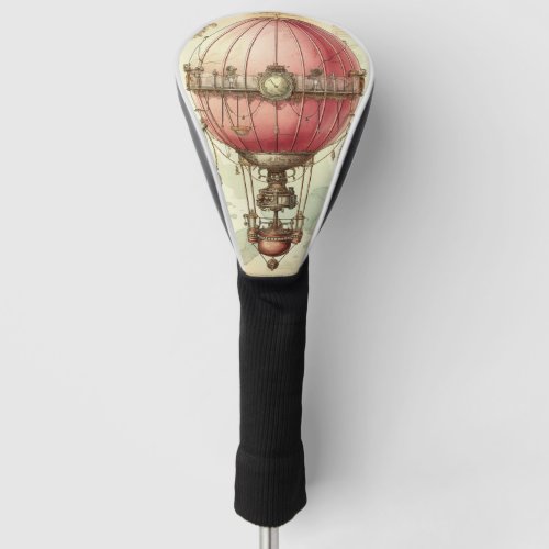 Vintage Steampunk Pink Hot Air Balloon 2 Golf Head Cover
