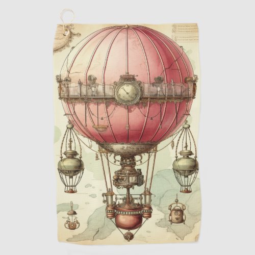 Vintage Steampunk Pink Hot Air Balloon 2 Golf Towel