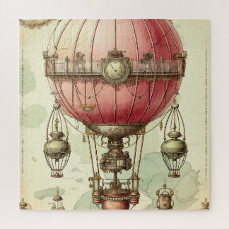 Vintage Steampunk Pink Hot Air Balloon (2) Jigsaw Puzzle