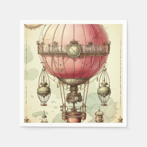 Vintage Steampunk Pink Hot Air Balloon 2 Napkins