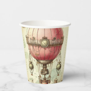 Vintage Steampunk Pink Hot Air Balloon (2) Paper Cups