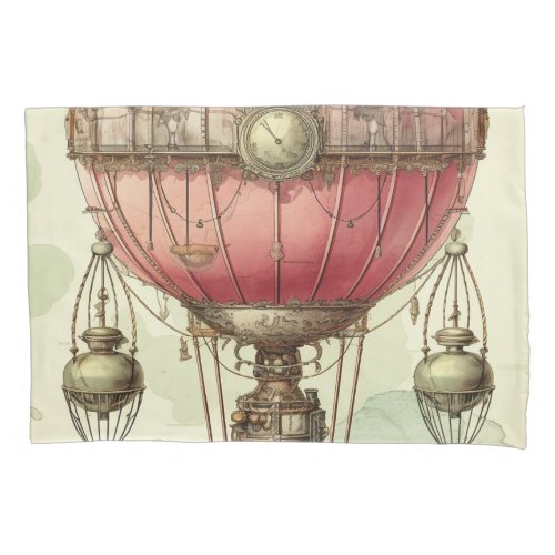 Vintage Steampunk Pink Hot Air Balloon 2 Pillow Case