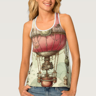 Vintage Steampunk Pink Hot Air Balloon (2) Tank Top