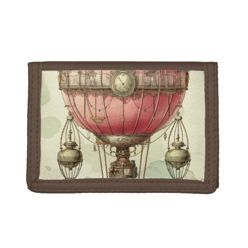 Vintage Steampunk Pink Hot Air Balloon 2 Trifold Wallet